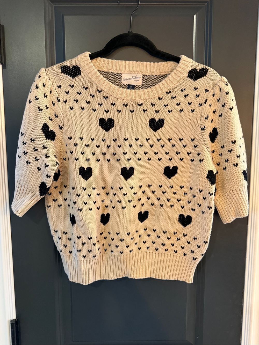 Universal Thread Cream Knit Sweater with Black Heart Motif